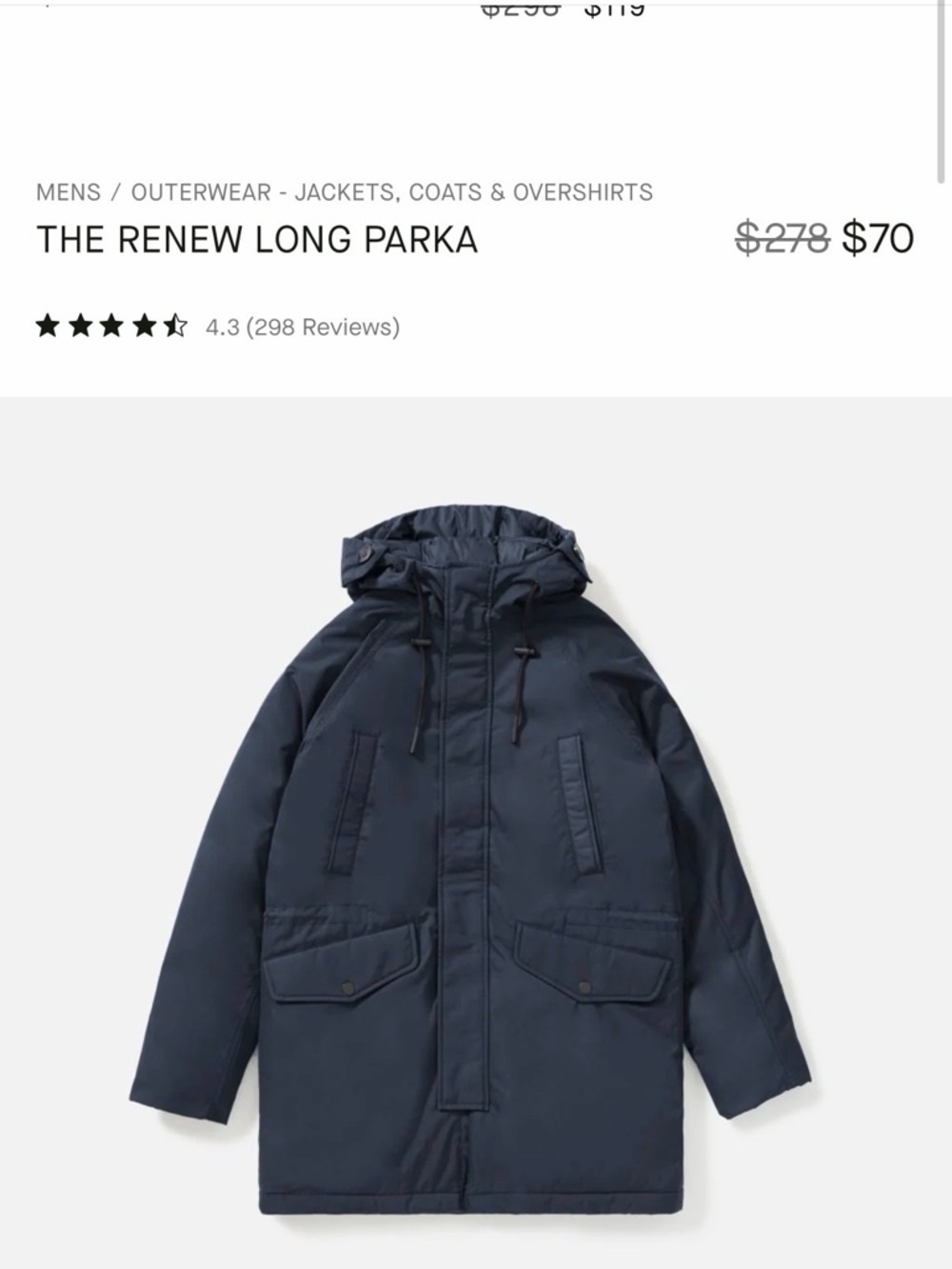 Everlane The Renew Long Parka - Navy